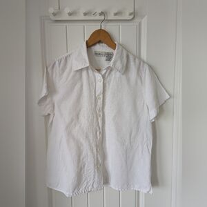 Vintage White Linen-Cotton Collared Button Shirt Short Sleeve Size S